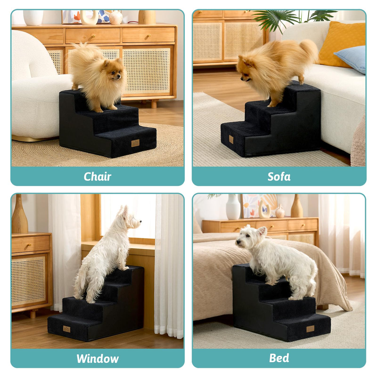 Dog Stairs for Small Dogs (Black / 15.7x17.7x13.7 inch)