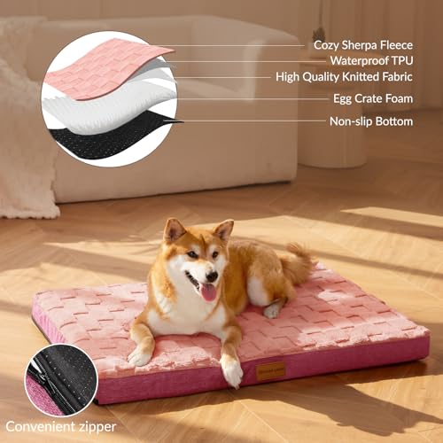 Orthopedic Dog Bed Washable Pet Crate Mat 30''X20'' Pink (Pink / 30"L x 20"W x 3.5"Th)