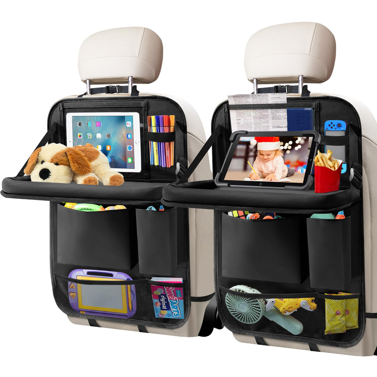 Car Backseat Organizer with Tablet Holder (2Pack / Black)