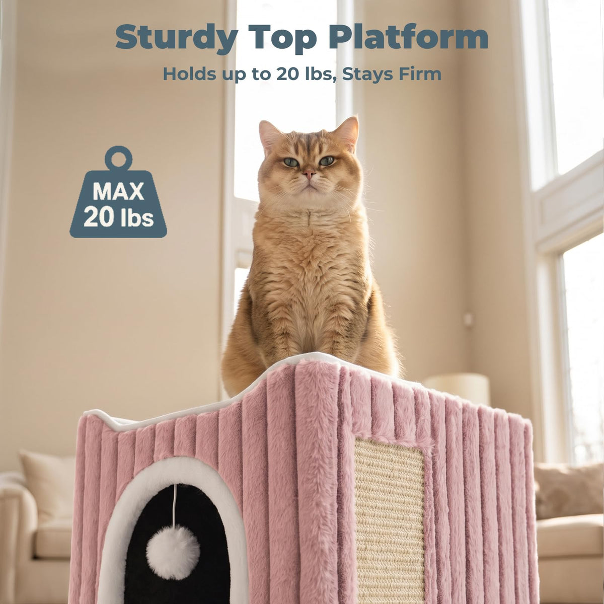 3-in-1 Cat Cave Bed for Indoor Cats with Scratch Pad (Pink)