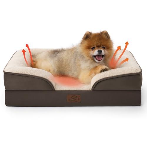 Self Warming Orthopedic Dog Beds for Small Dogs Washable Original (Self Warming-Brown / 24"l X 18"w X 6"th)