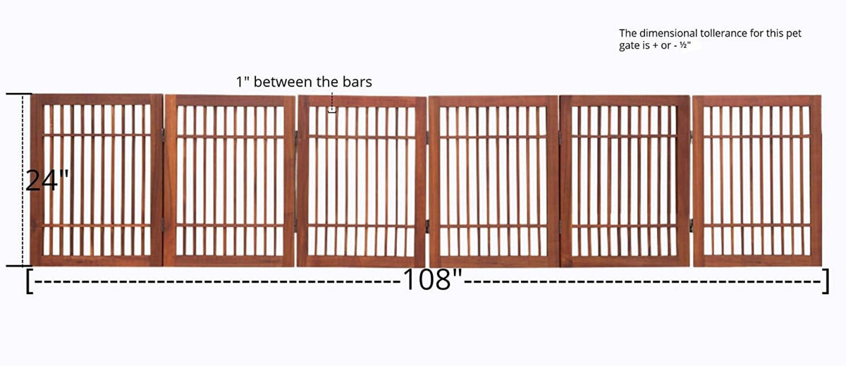 Freestanding Wooden Dog Gate Foldable Indoor Pet Gate No Drill Expandable Barrier for Doorways Stairs Hallways Portable Wood Fence for Small Dogs & Puppies (6 Panel 24" Tall / Brown Pet Gate)