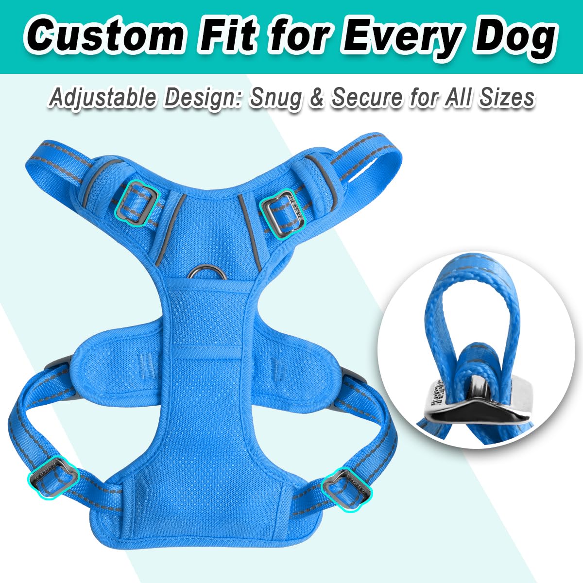 Dog Harness for Large Dog No Pull Mesh 2 Clips Dog Vest (Blue-Mesh / Large)