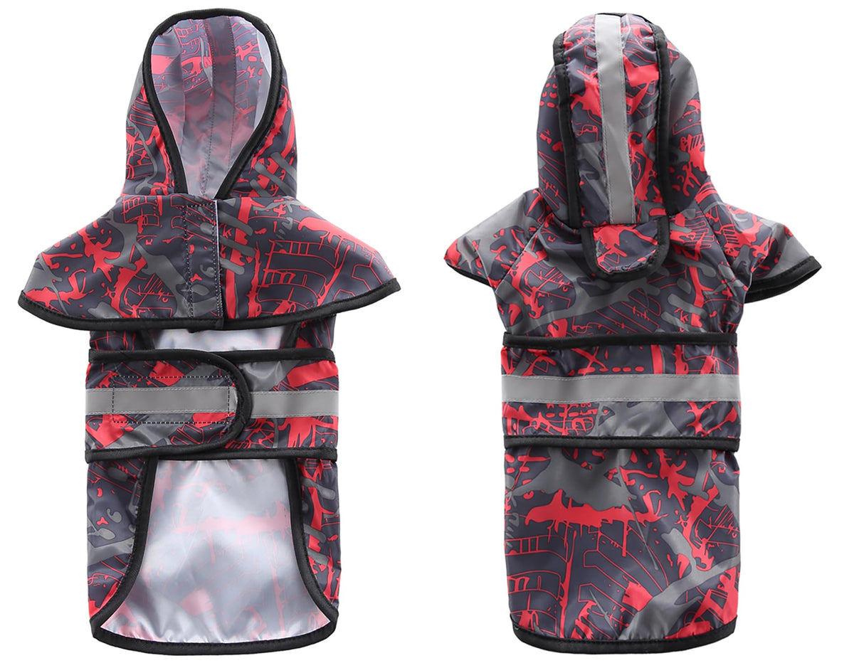 Dog Raincoat Hooded Reflective Waterproof Slicker Poncho (Camouflage Red / XXL(15-22 pound))