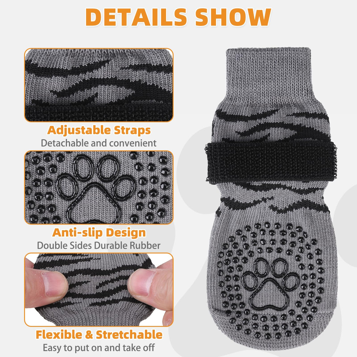 Anti Slip Dog Socks for Hot (Tiger Grey / Small/Medium)