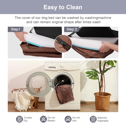 Waterproof Dog Bed for Small Dogs (Fluffy Style-Brown / XXL(44"x32"x3"))