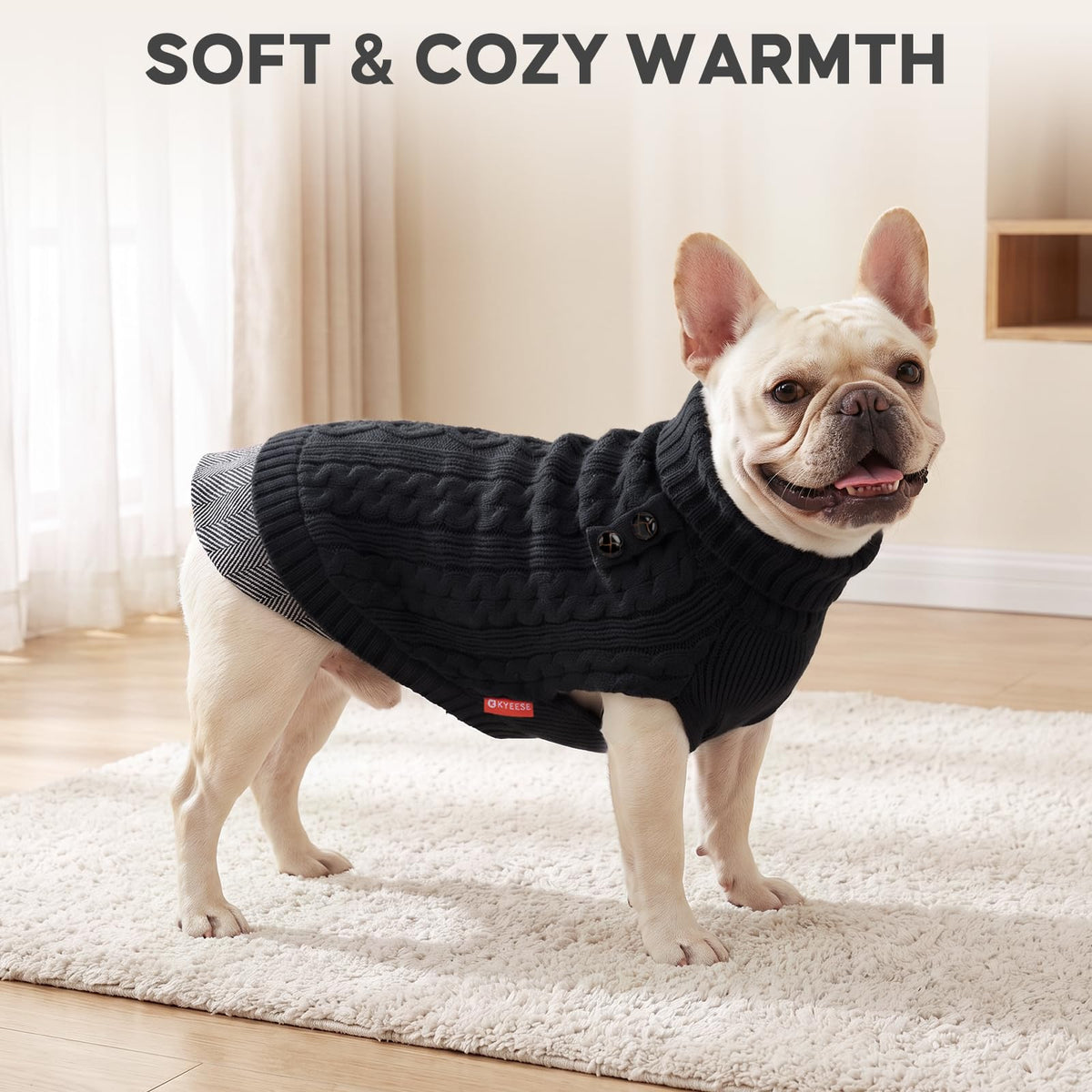 Dog Sweater for Small Medium Dogs Turtleneck Thick Knit Pullover (X-Large (19-27lbs) / Black)