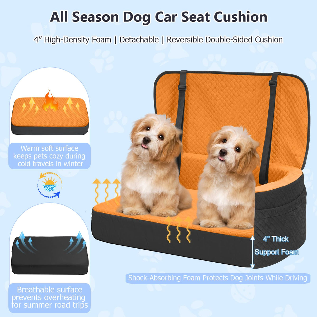 Large Dog Car Seat for Medium Sized Dogs Under 55lbs or 2 Smalls (Bright Orange / Large)