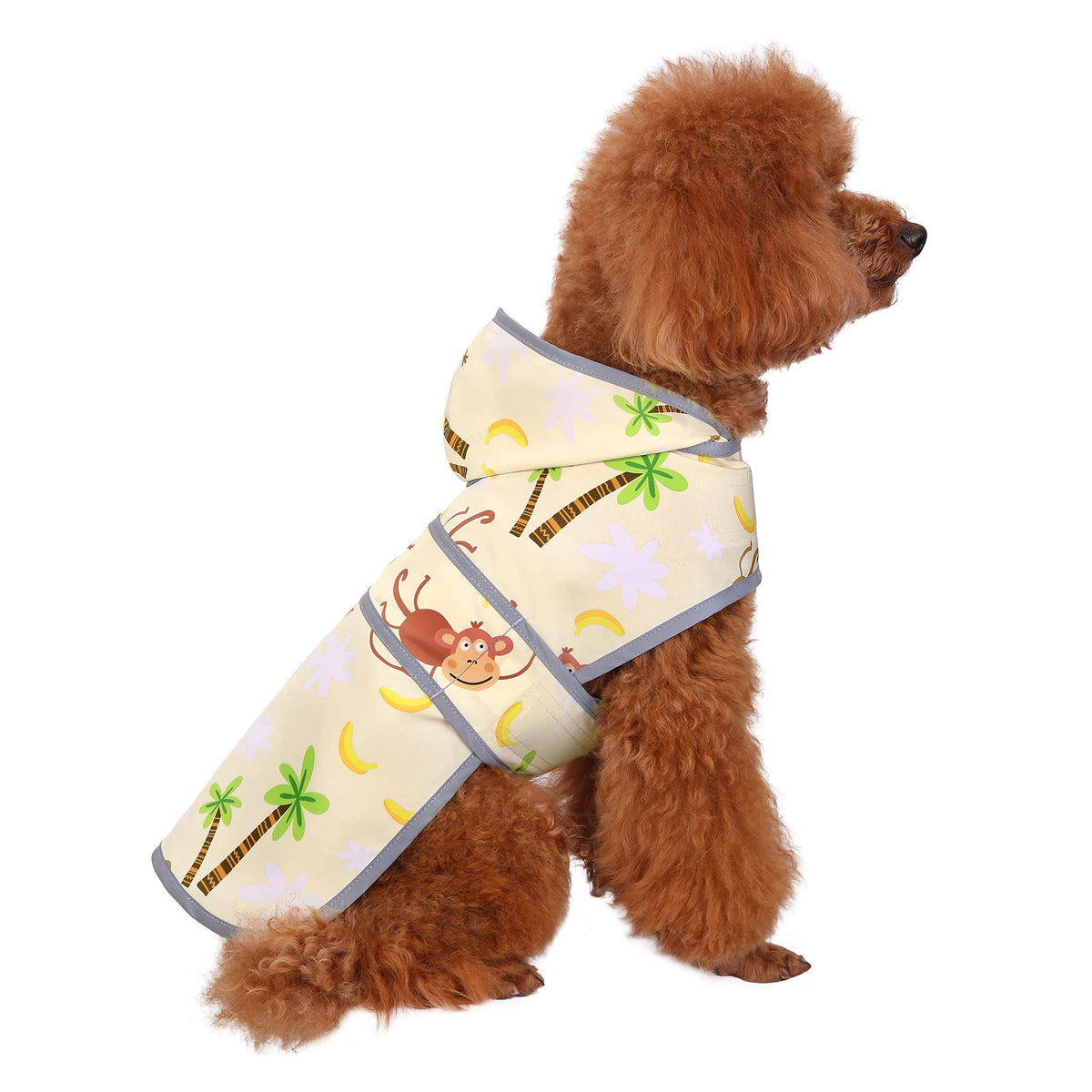 Dog Raincoat for Medium Dogs Waterproof Jacket Hooded Rain Coats with Reflective Strips Leash Hole & Poncho Adjustable Fit (Monkey Banana / Medium)