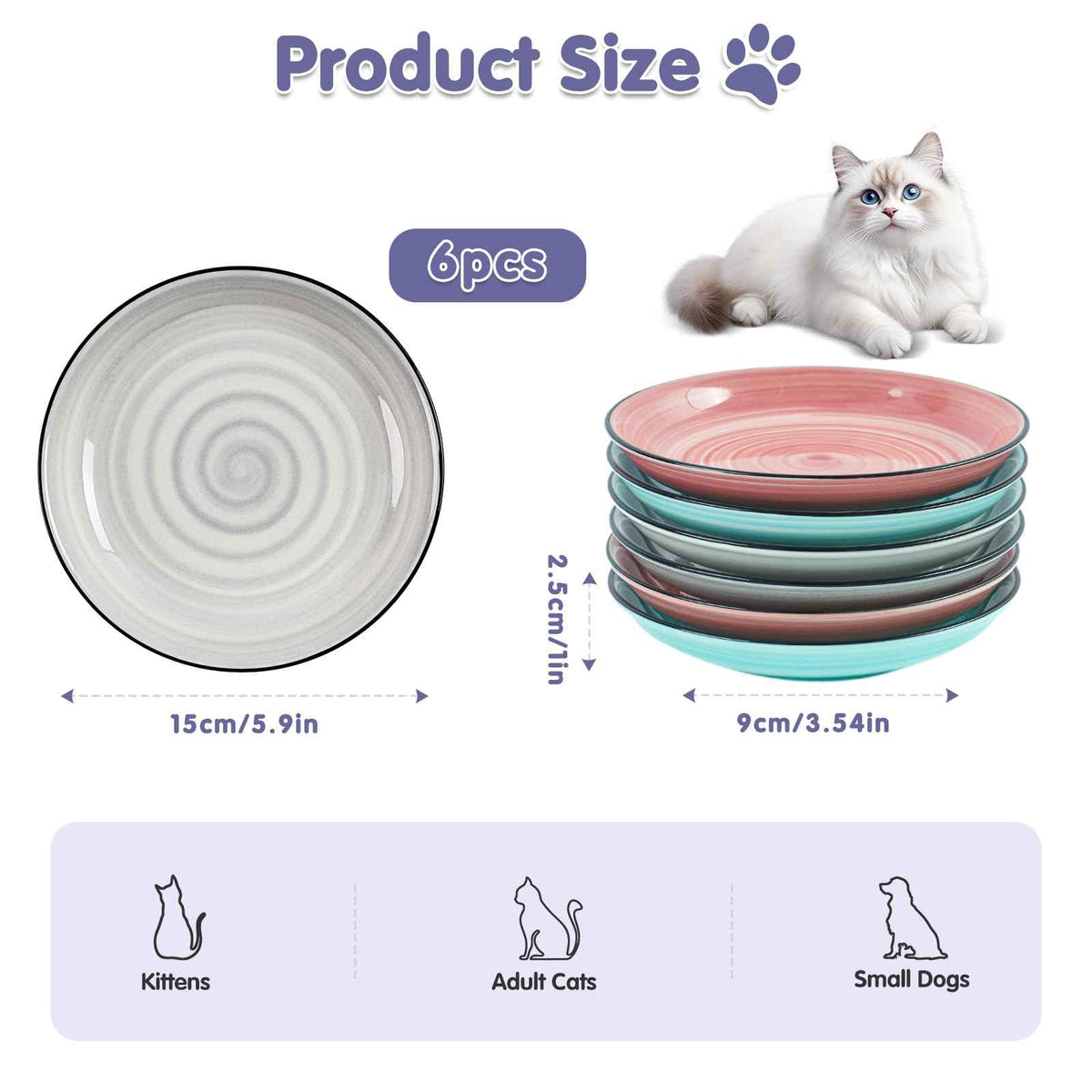 Ceramic Cat Bowls (3 Colors-6P-A)