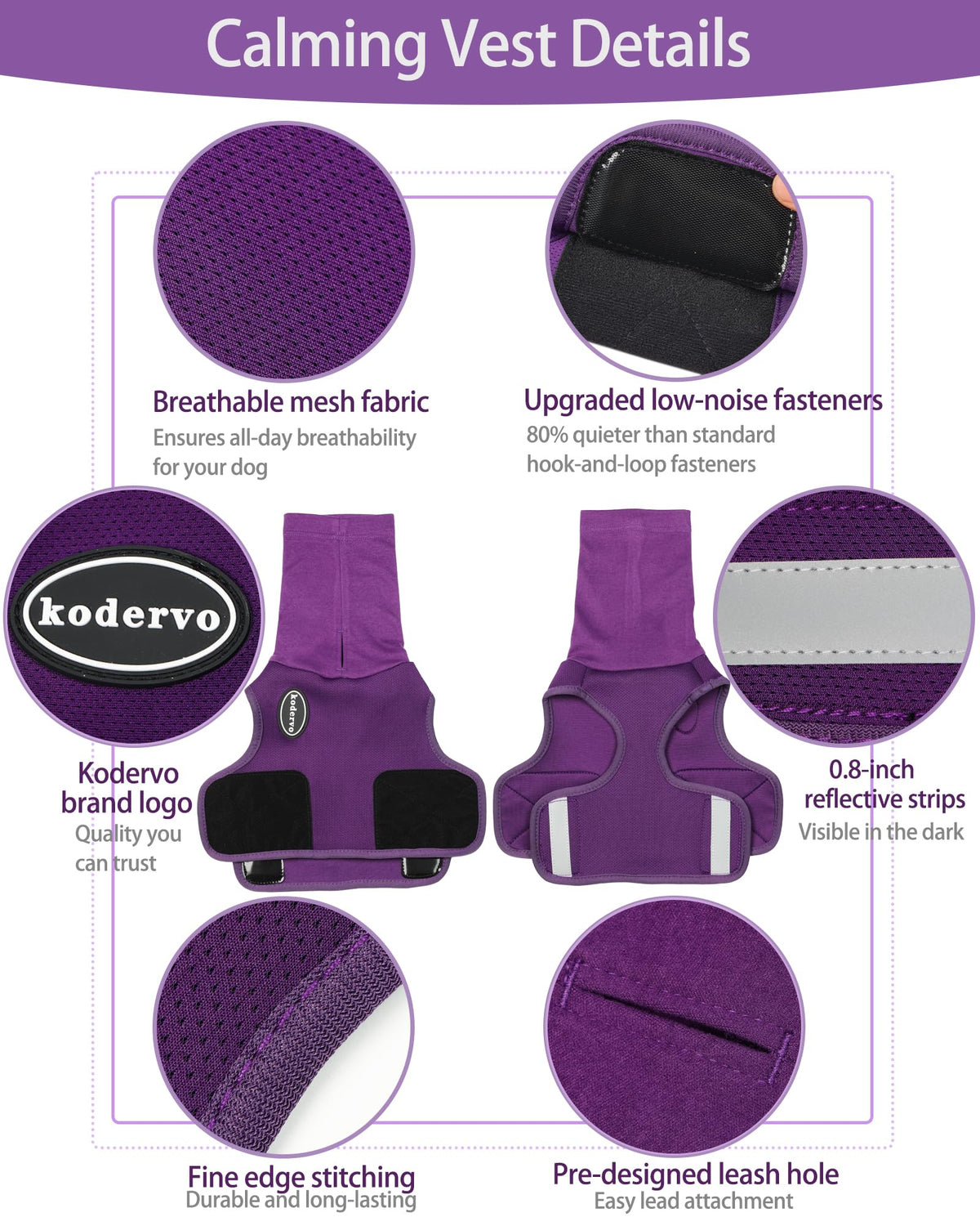 Dog Anxiety Vest with Hood (Purple / Large)