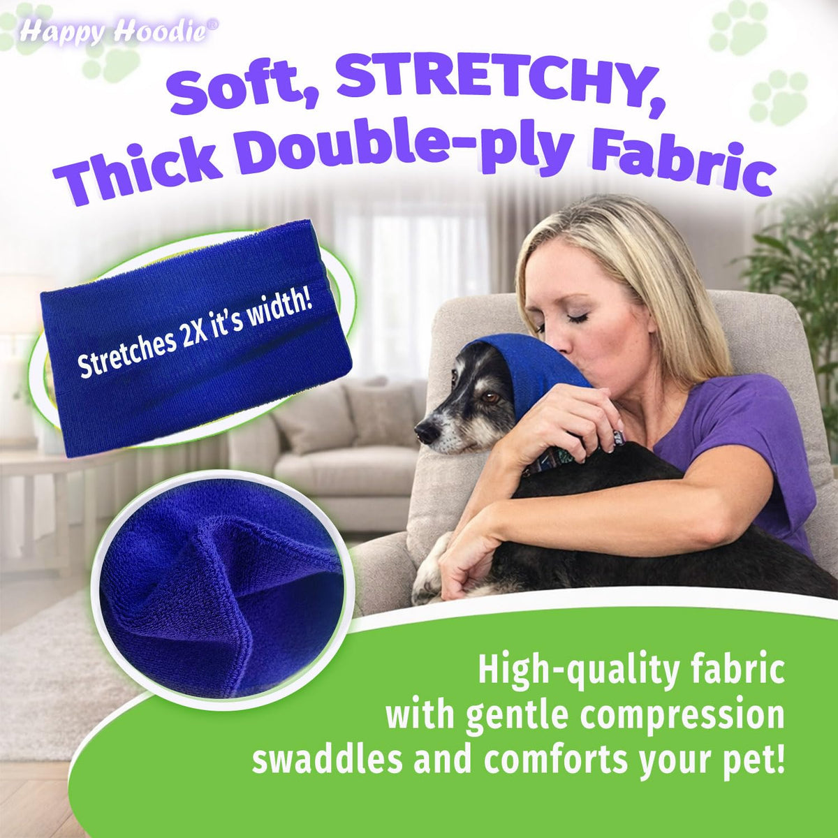 Happy Hoodie 2 Pack Dog and Cat Calming Band for Noise and Anxiety Relief (Purple — 2-Pack: Small + (Med)Large)