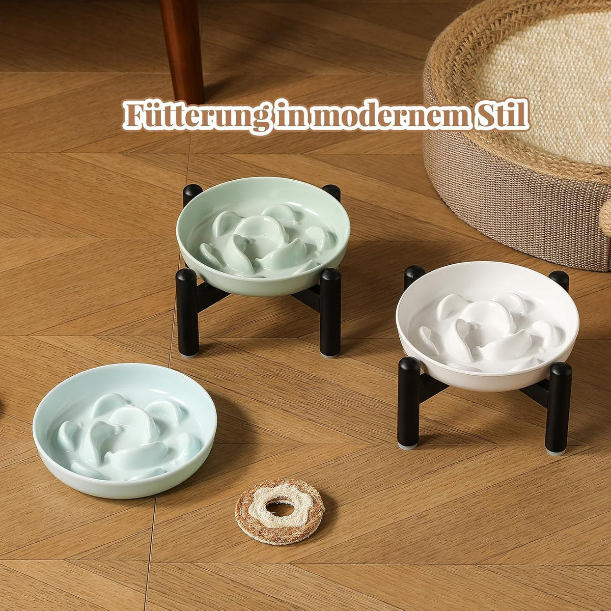Elevated Slow Feeder Cat Bowl (White + Metal Stand / 9"H)