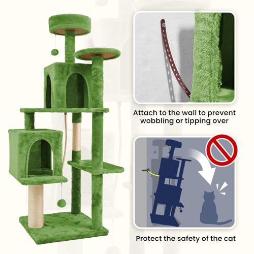 58.5inch Large Cat Tree Tower Condo for Indoor Cats (58.5in / Leaves Green)