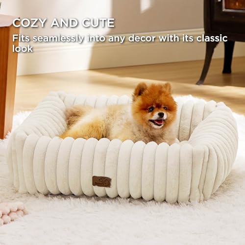 ComfyFleece® Cute Dog Beds Large Sized Dog Washable (40.0"L x 28.5"W x 8.0"Th / Cream)