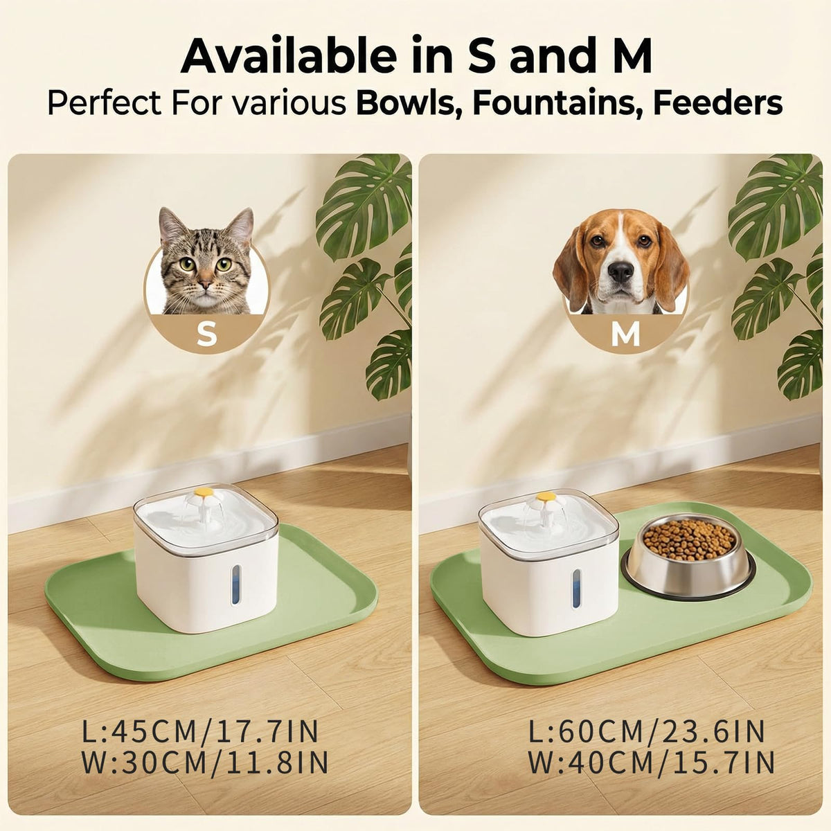Non Slip Silicone Dog Food Mat for Food and Water (45 x 30 cm / Light Green)