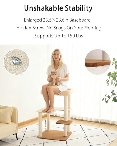 37.5" Cat Tree Tower for Large & Senior Cats (Cream 37.4'')