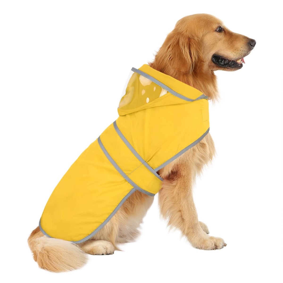 Clear Hooded Dog Raincoat Jacket Poncho with Dog Leash Hole Yellow 3XL (XXX-Large / Yellow)