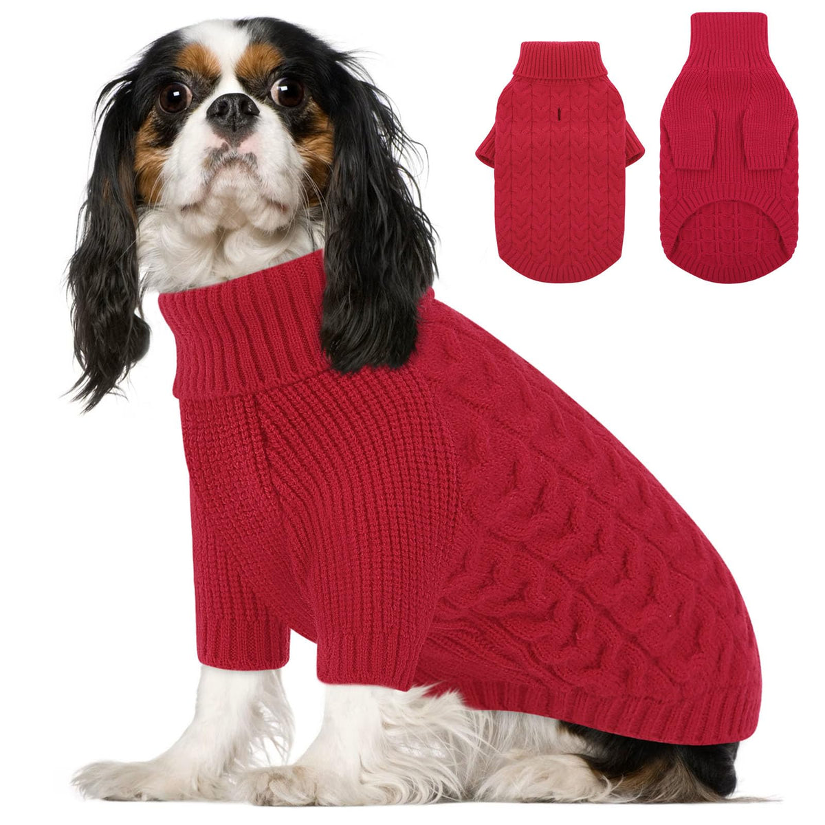 Red Dog Christmas Sweater Warm Soft Cable Knit Dog Sweater (X-Small / Red)