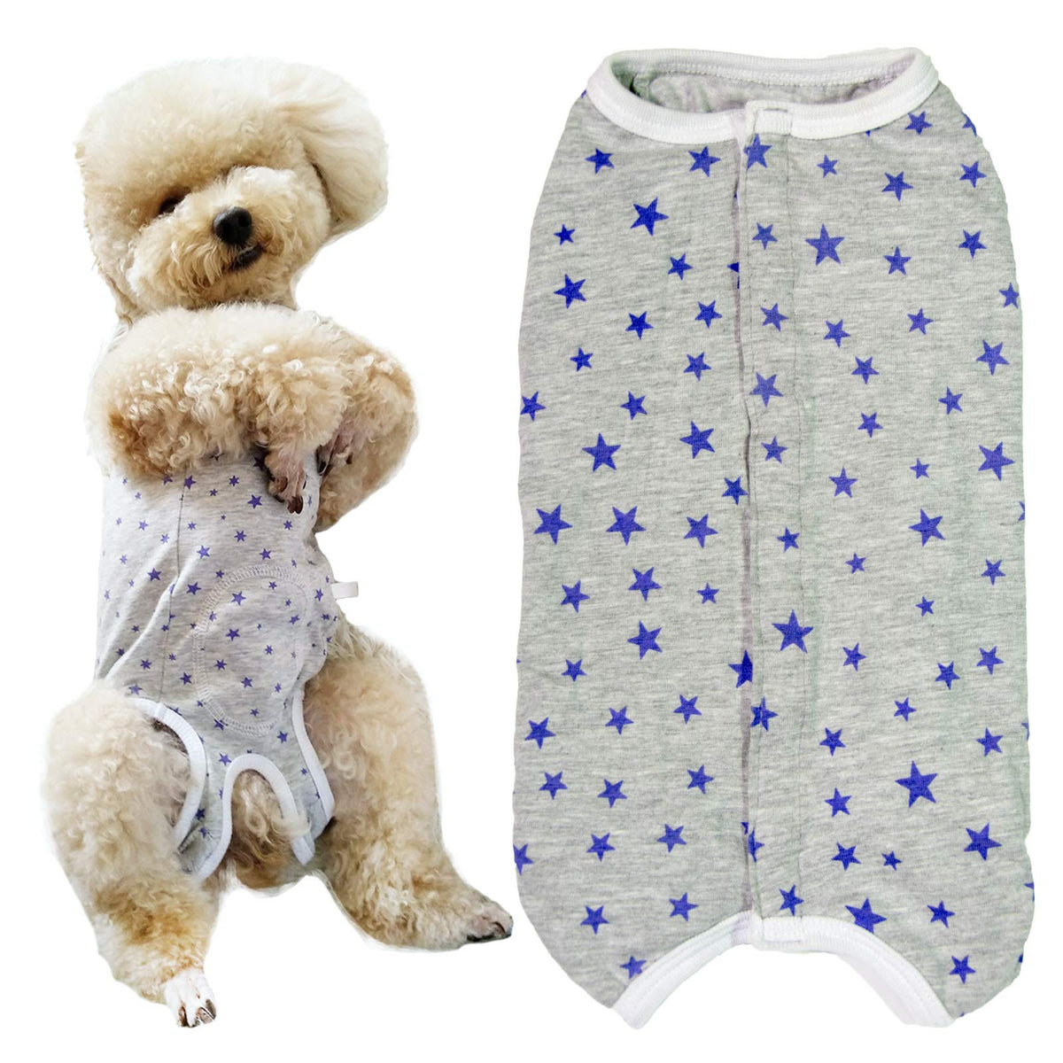 Dog’s Recovery Suit Post Surgery Shirt for Puppy (XX-Small / grey stars)