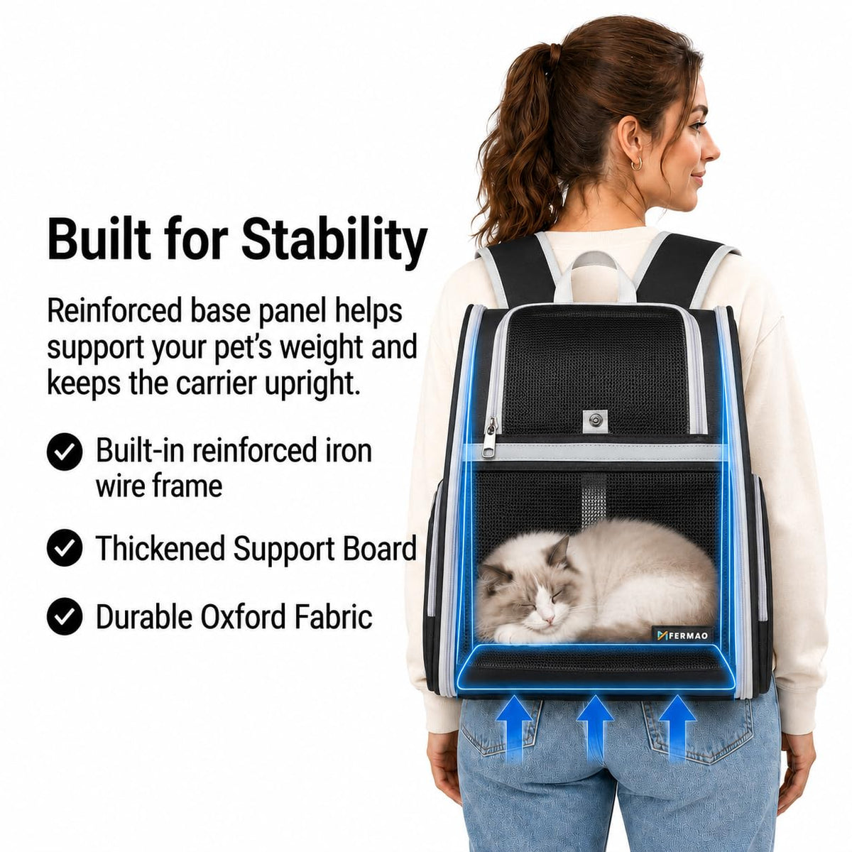 Cat Backpack Carrier for Small Dogs and Medium cat Puppy Kitten Bunny Pet Carrier Backpack Collapsible with Fully Ventilated Mesh with Safety Leash (Black / 12.9"L x 10.6"W x 15.5"H)