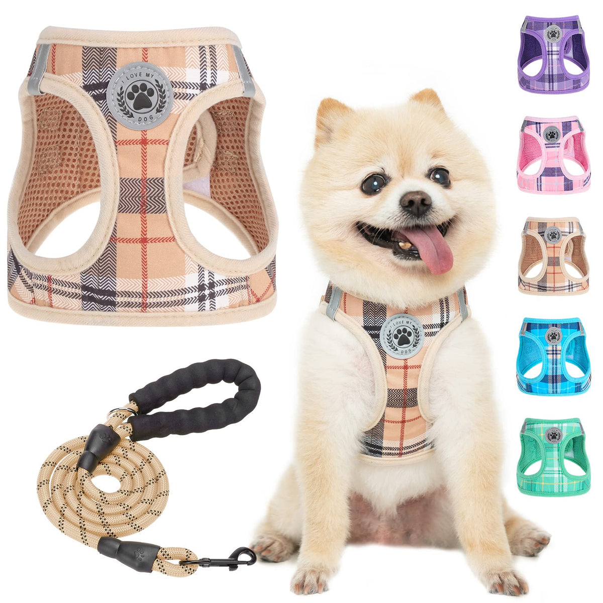 Small Dog Harness and Leash Set (Small(Chest Girth 14.5" - 16") / Beige)