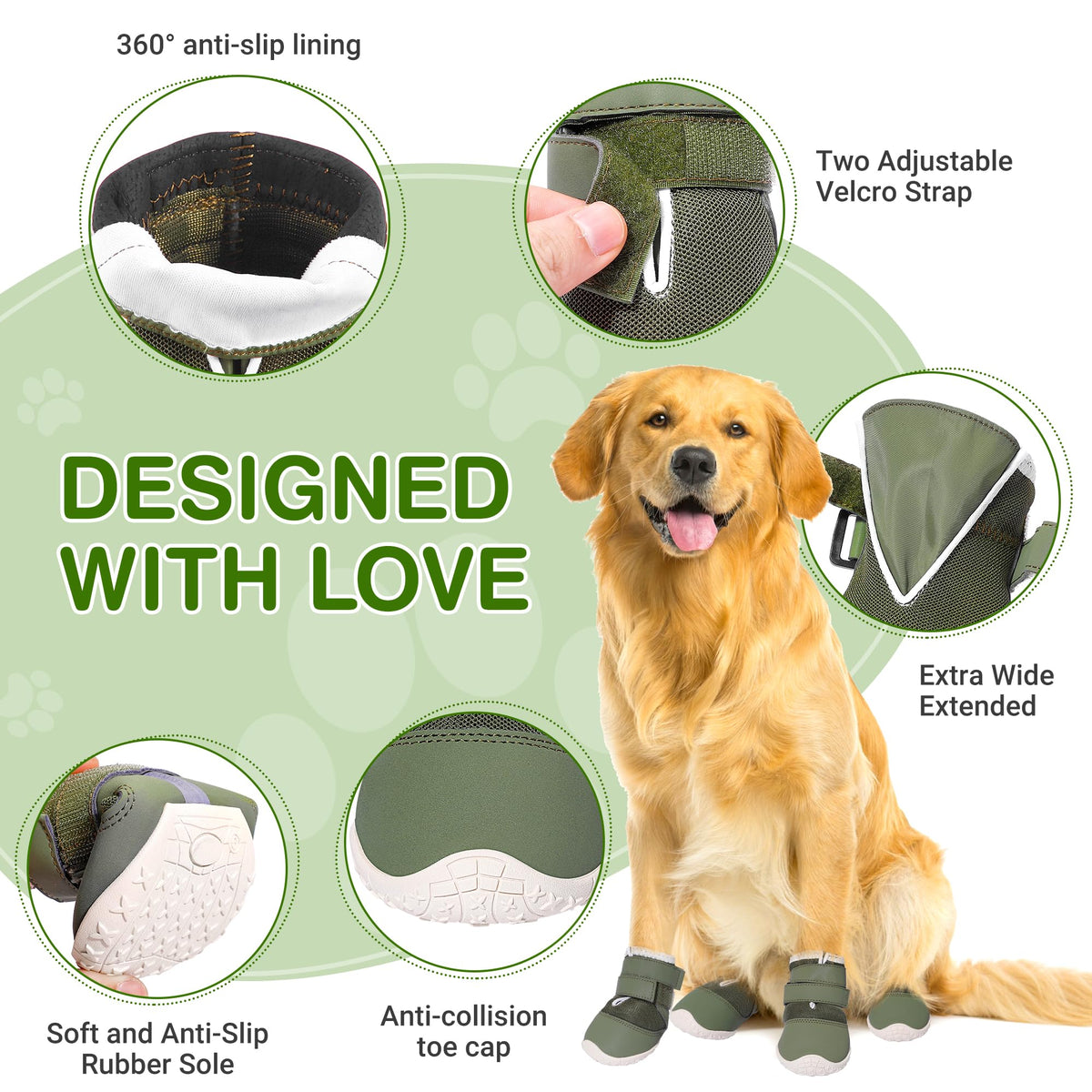 Dog Shoes for Hot Pavement Mesh Dog Boots Dog Booties for Snow 4PCS (Black Mesh-Reflective / Size 6:for paw width 2.6-2.8 inches (Pack of 4))