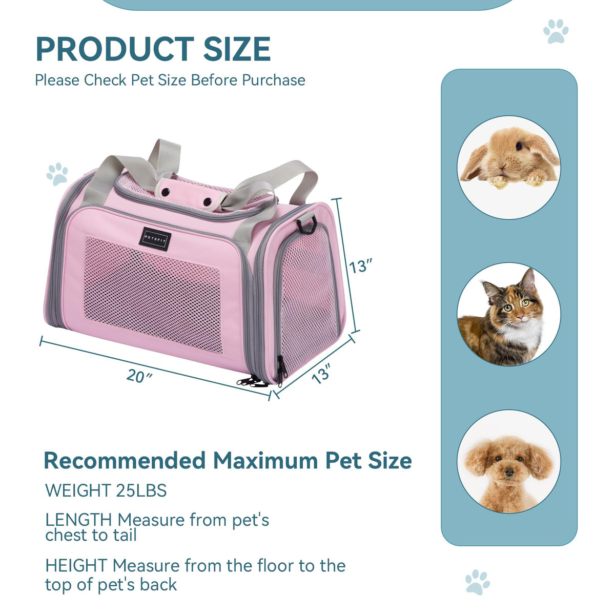 Cat Carrier for Large Cats (19.7"L x 13.0"W x 13.0"H / Pink)