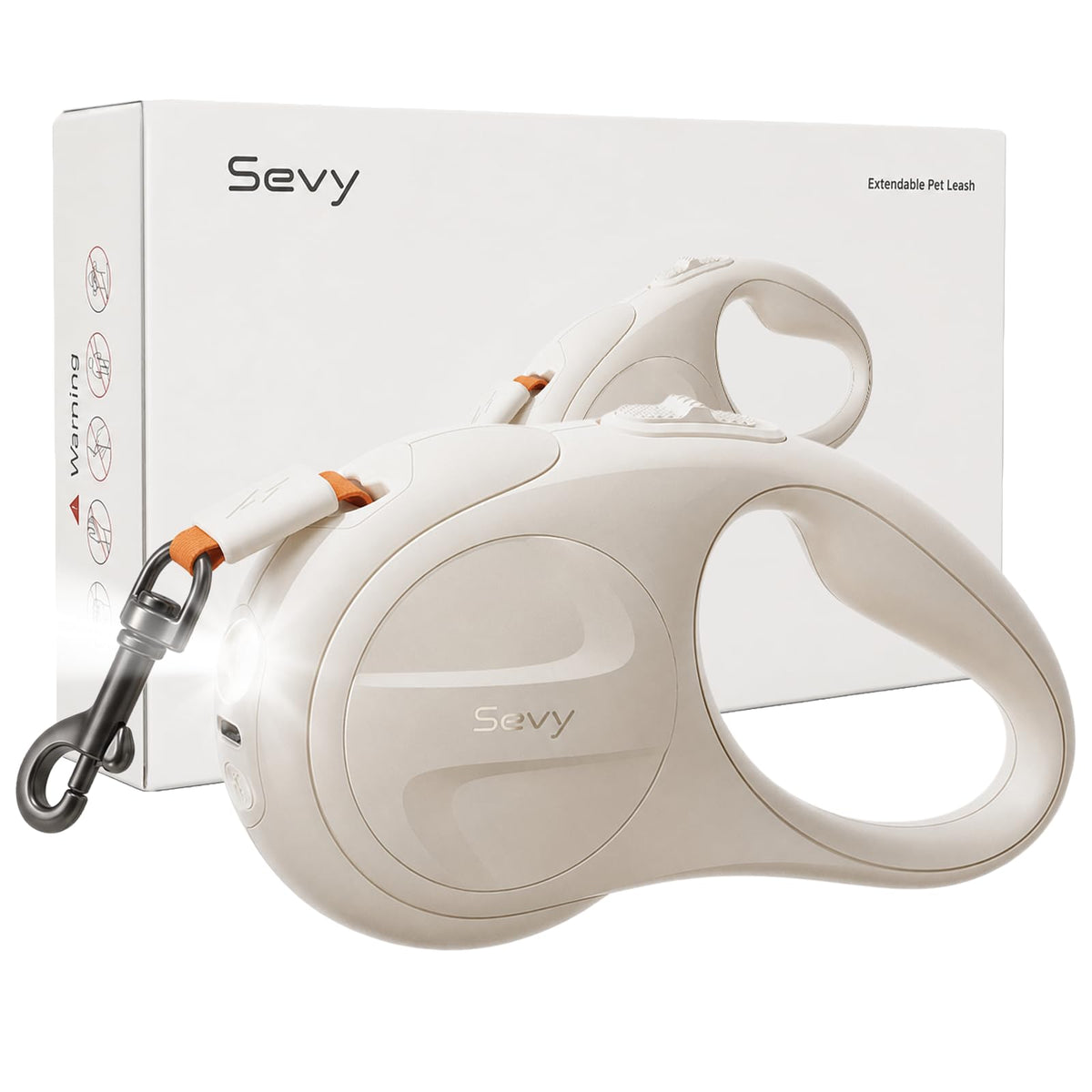 Glowie Retractable Dog Leash with LED Light (LED Light-Ivory-16ft)