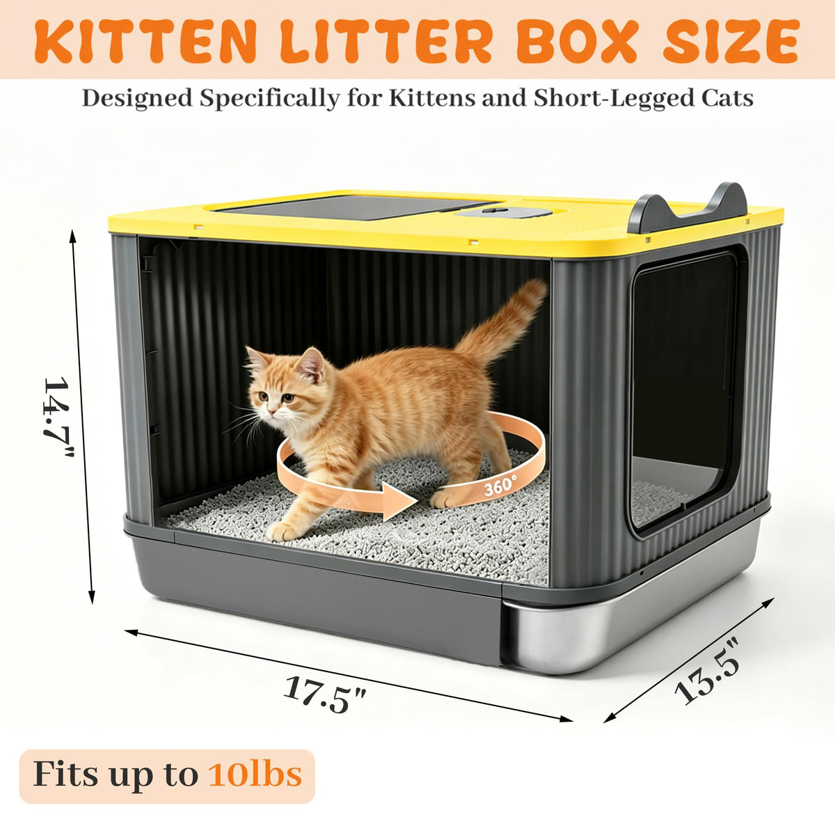 Stainless Steel Cat Litter Box Enclosed (Yellow)