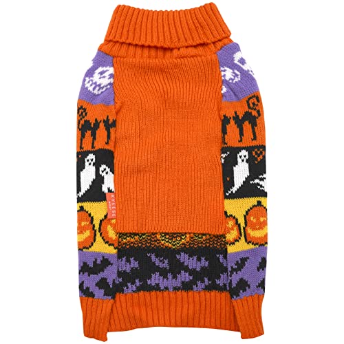 Dog Halloween Sweater for Small Medium Dog Pumpkin Ghost Knit Outfit (X-Large (19-27lbs) / 02#Halloween)