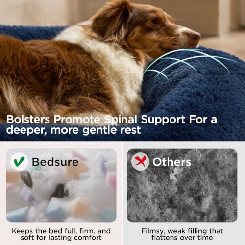 SupportMax® Calming XL Dog Bed Extra Large Washable Pet Bed (Navy / XL(42x42x9))