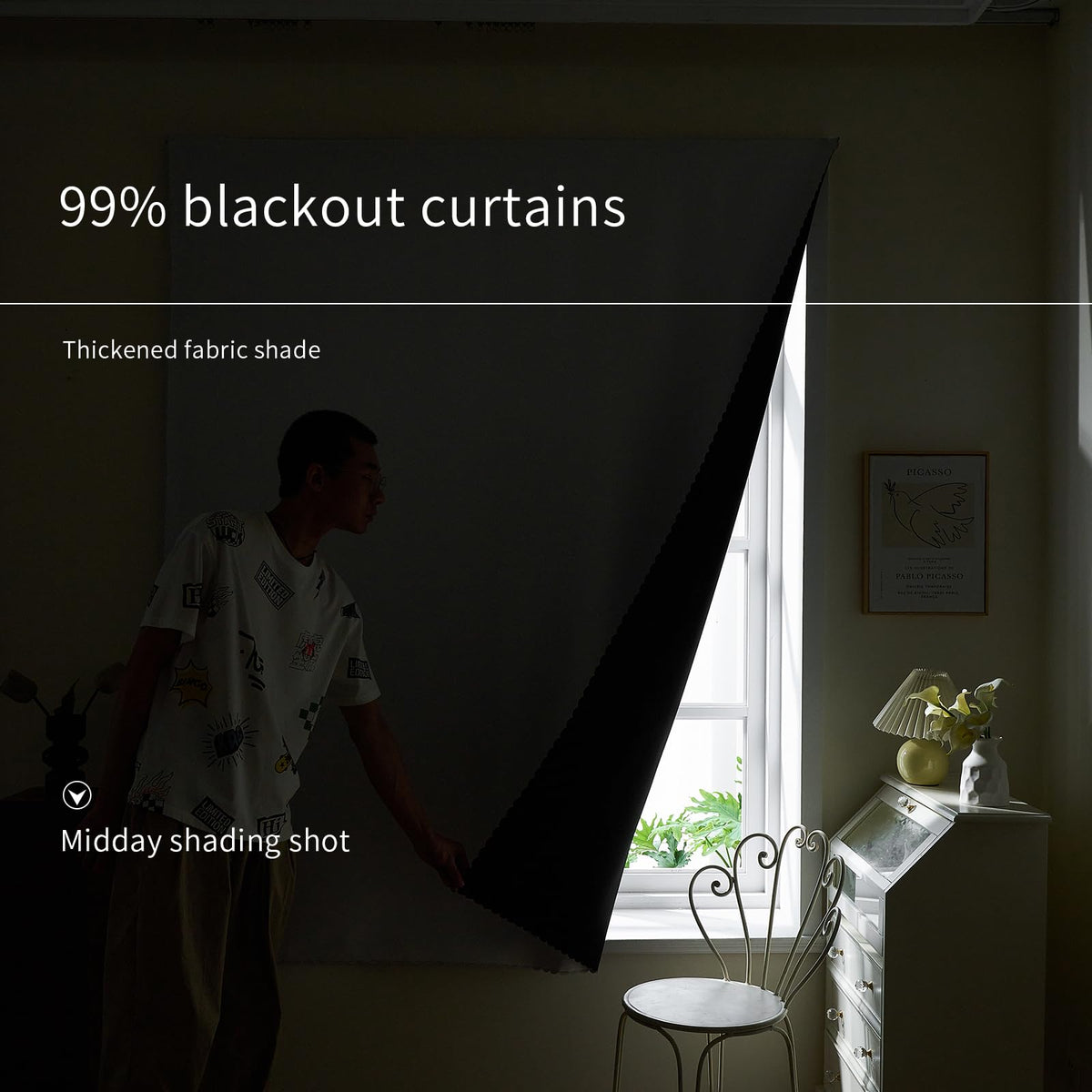 100% Blackout Self Adhesive Curtains Small Window Short Temporary Black Out Curtains Easy to Install Used for Bedroom Kitchen Window Cover (White/ Thickened / 35"W x 54"L (Pack of 1))