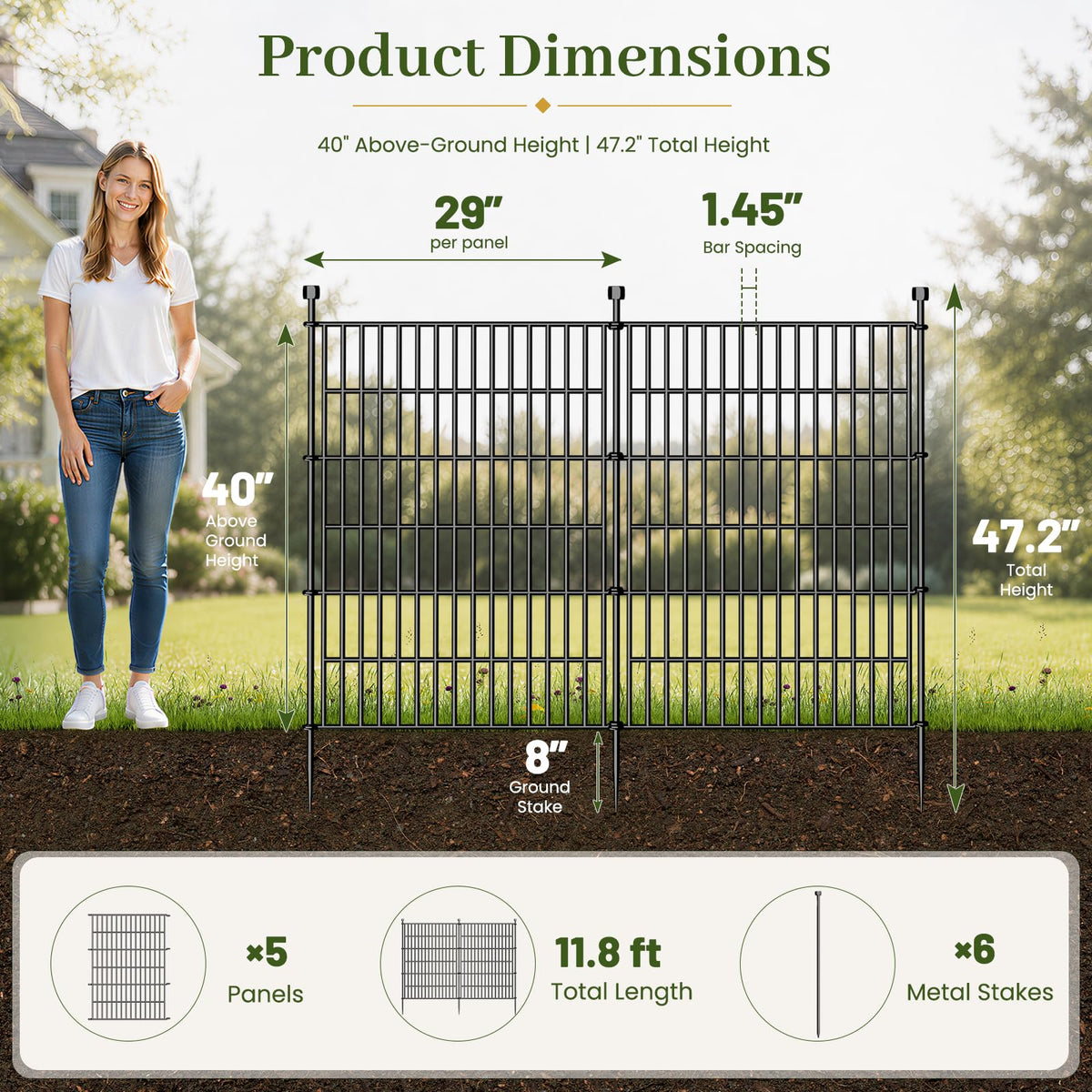 No Dig Garden Fence Outdoor for Yard (40 in(H) X 11.8 ft(L))