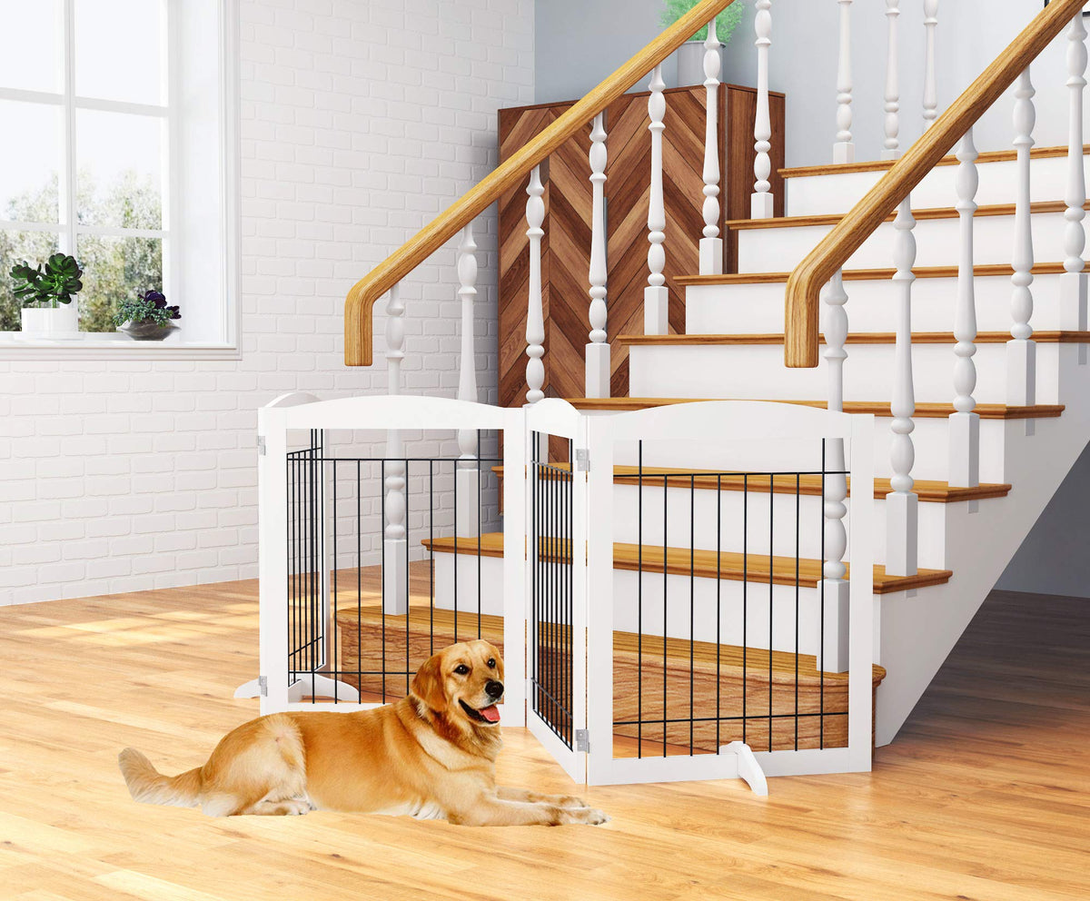 Extra Wide Dog gate for The House (White / 【4 Panels】96"W x 32"H)