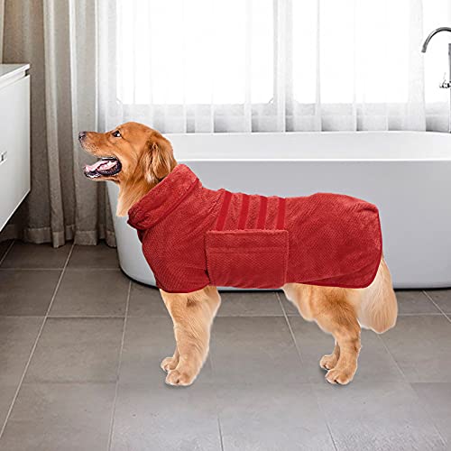 Pineapple Grid Fast Drying Super Absorbent Dog Cat Bath Robe Towel (XX-Large / Red(Pineapple grid))