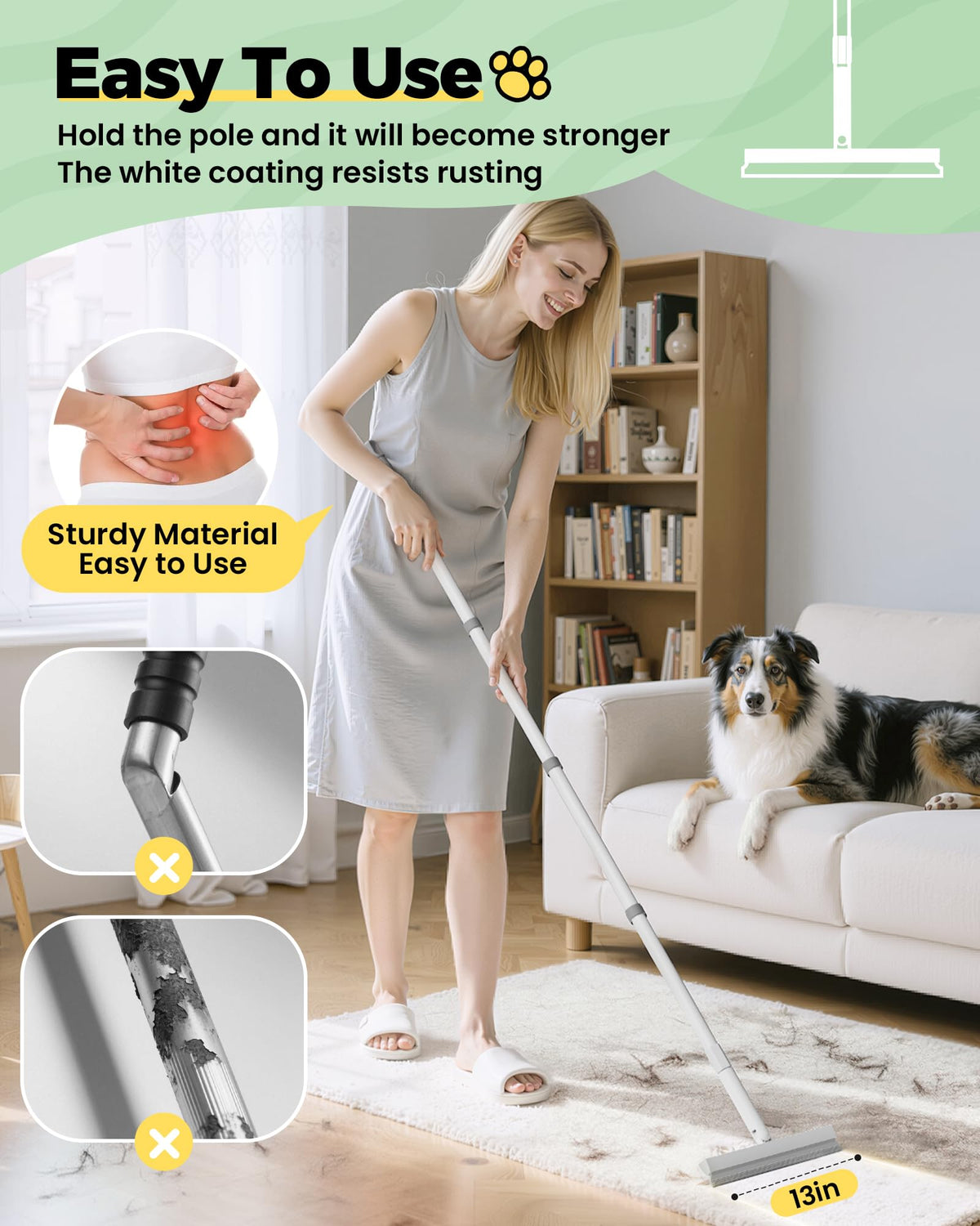 Carpet Rake for Pet Hair Removal Tool (Pearl White)