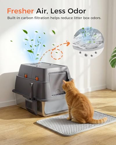XXL Stainless Steel Cat Litter Box with Lid (Gray - Pinky Paws / 23" L × 16" W × 18" H)