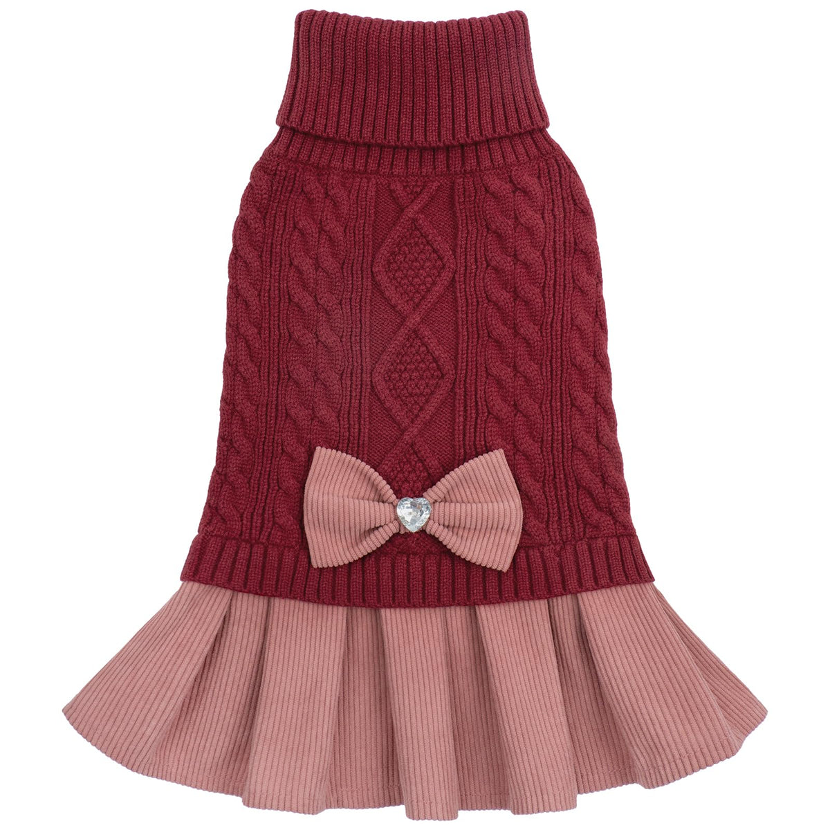 Dog Christmas Sweater Dress for Small Dogs Turtleneck Knit Pullover (Small (4-9lbs) / Red+Pink)