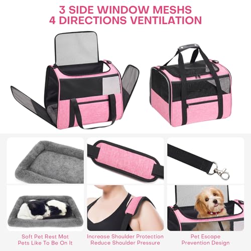 JUNGYOUN Premium Cat Carrier (Pink / 18"L x 12.5"W x 14.2"H)