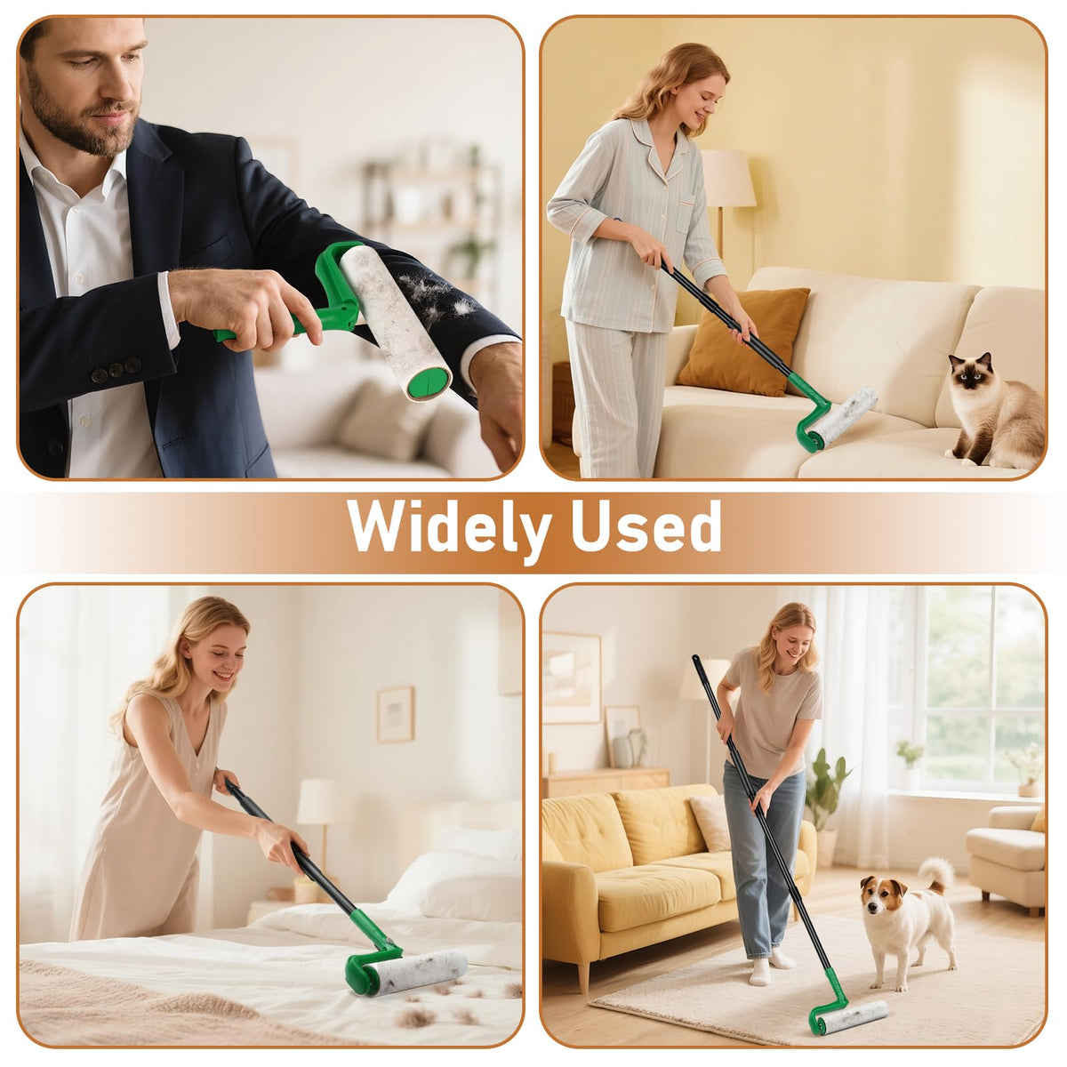 10" Large Lint Roller Refills for Pet Hair Extra Sticky (Green / 4 Pack)