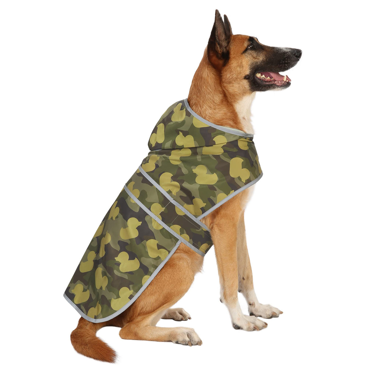 Dog Raincoat for Large Dogs Waterproof Jacket Hooded Rain Coats with Reflective Strips Leash Hole & Poncho Adjustable Fit (Camo Ducks / X-Large)