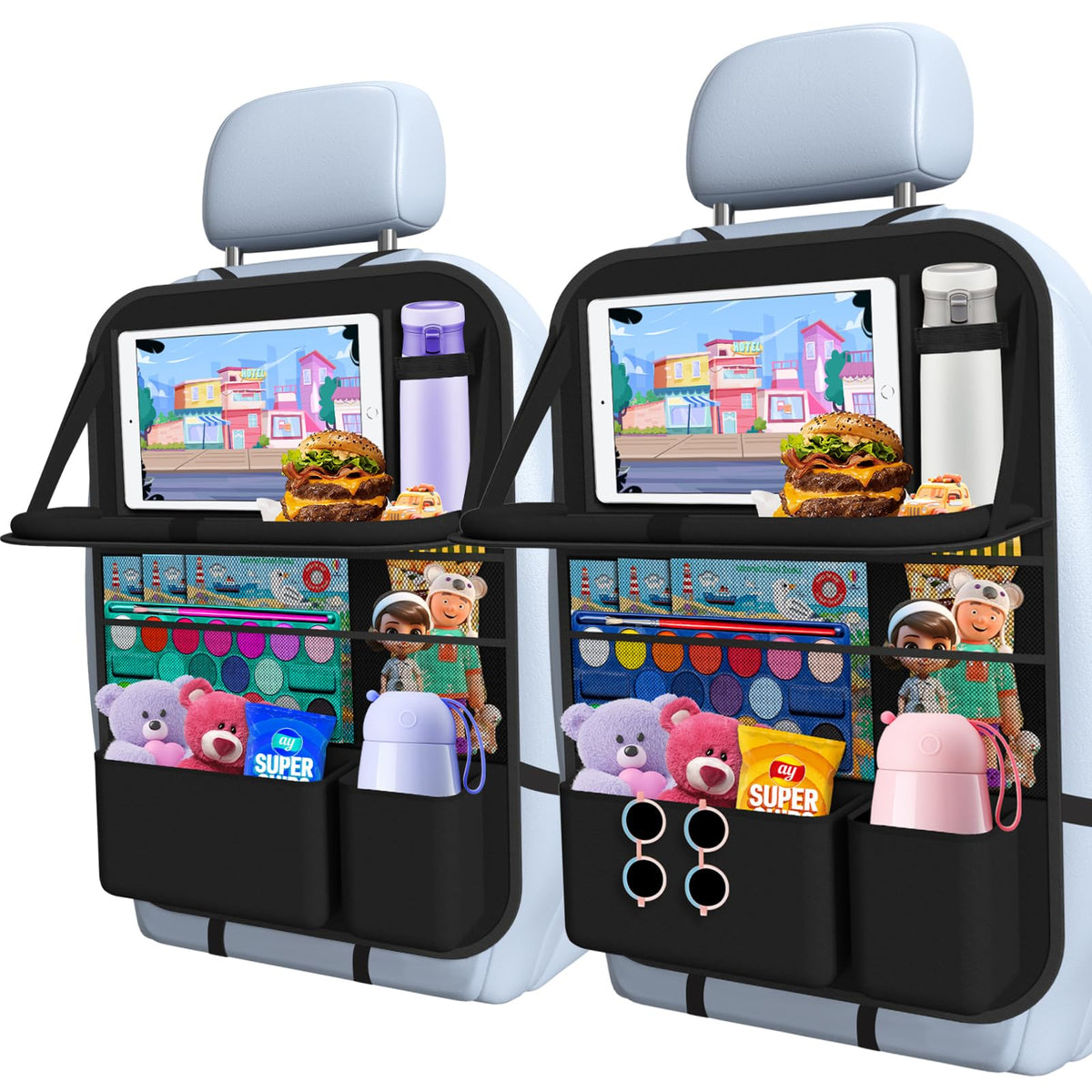 1 Pack Car Backseat Organizer with Tray (Black)