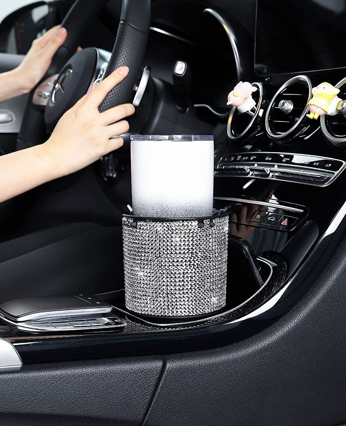 Upgraded Car Cup Holder Expander with Offset Base (1pcs / Bling)