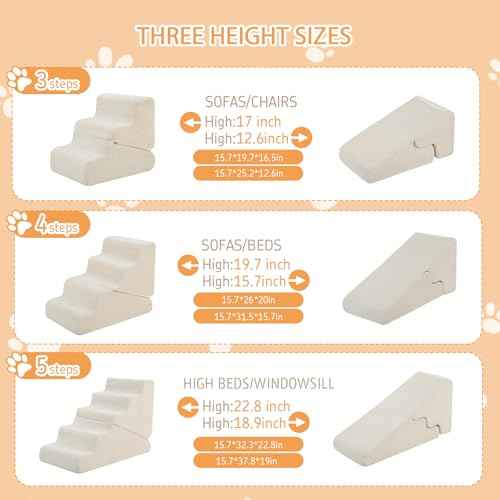 Dog Ramp for Bed (Beige / Standard 4 Step)