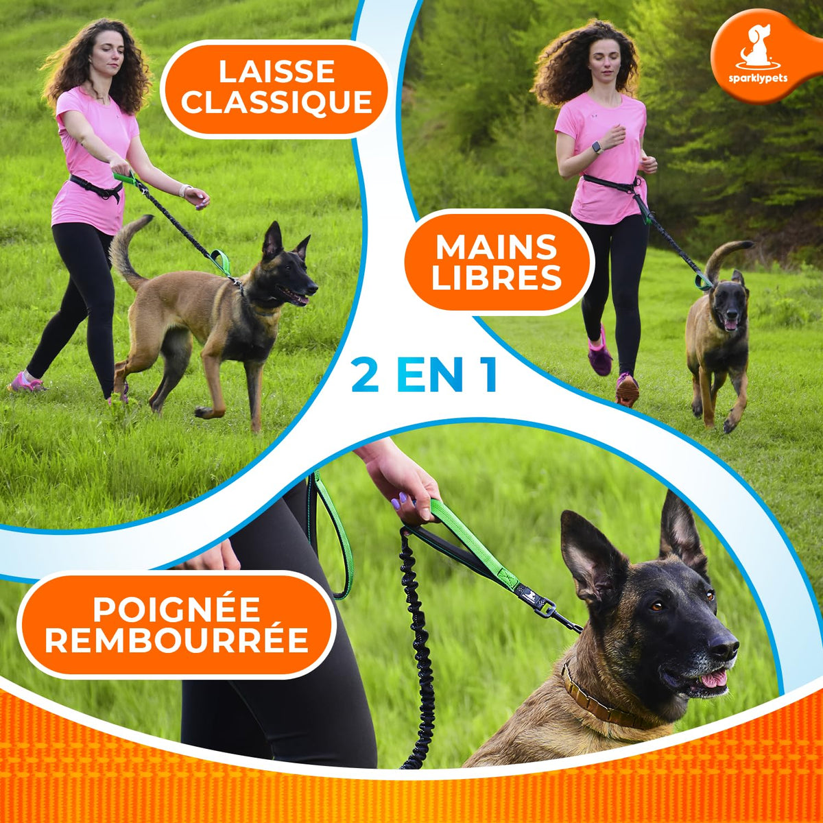 Hands Free Dog Leash (Green / 1 dog M/L)
