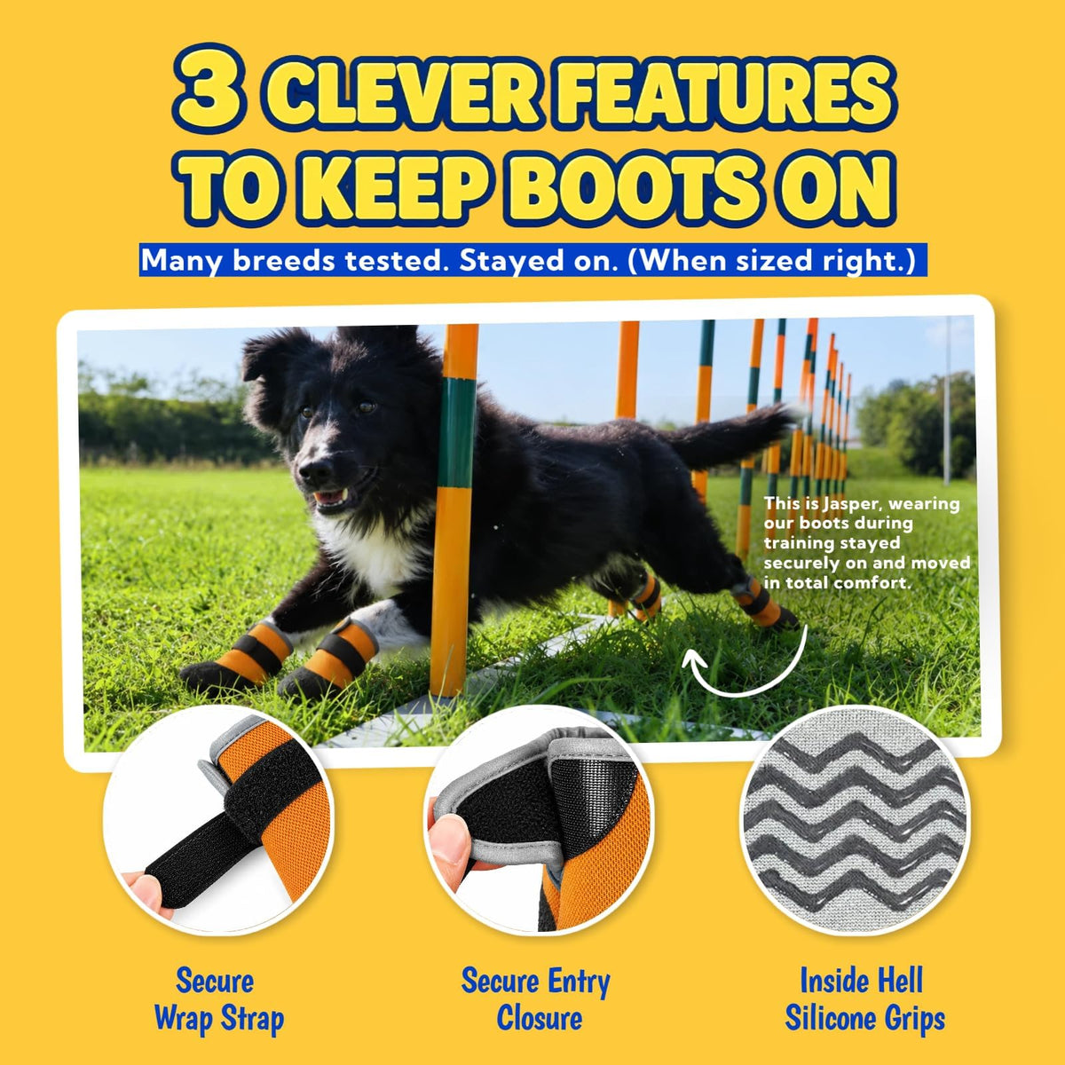 4Pcs Stay on Dog Booties (Yellow / M)
