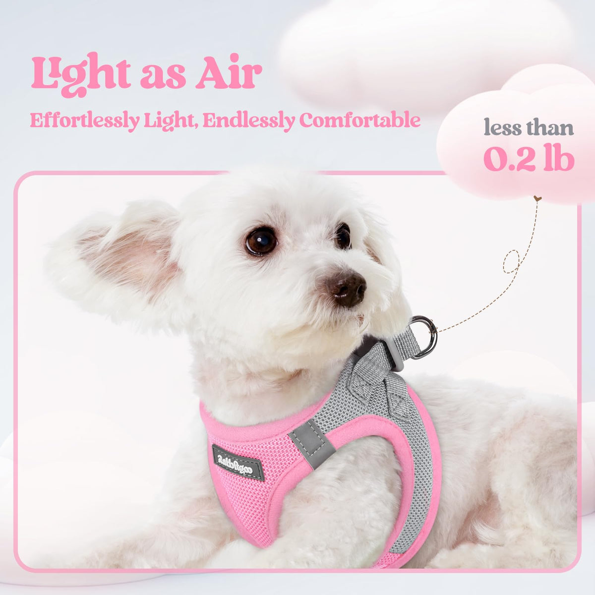 Dog Harness Medium Sized and Leash Set (Light Pink & Gray / L (chest: 18.2 - 20.5"))
