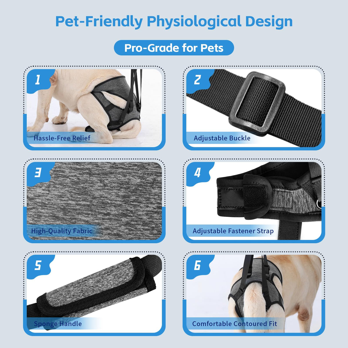 Dog Lift Harness (Grey / XL(Waist:24-29",Weight:55-77lb))