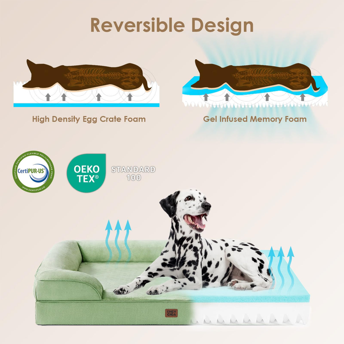 Orthopedic XXL Dog Bed (Sage Green / 48.0"l X 35.0"w X 8.0"th)